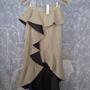 Alice + Olivia Asymmetrical Ruffle Pinstripe Skirt